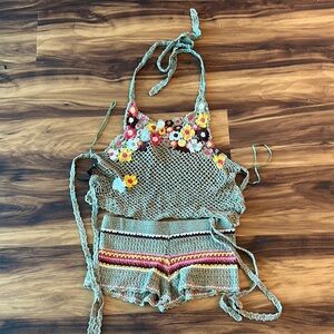 Crochet Halter Top and Shorts Set